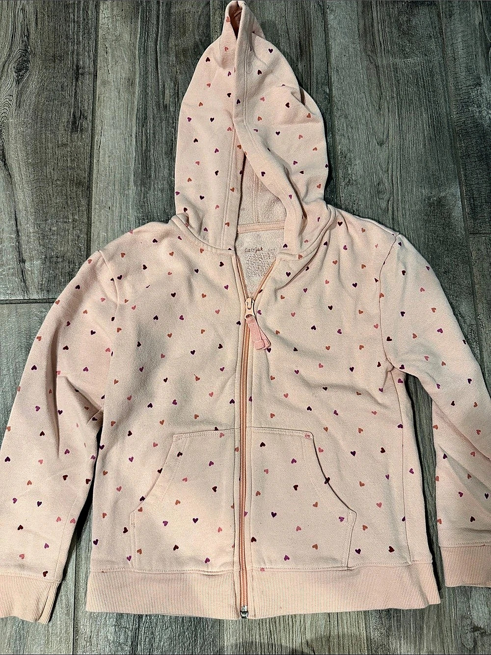 Cat & Jack Girls' Printed Zip-Up Fleece Hoodie Pink